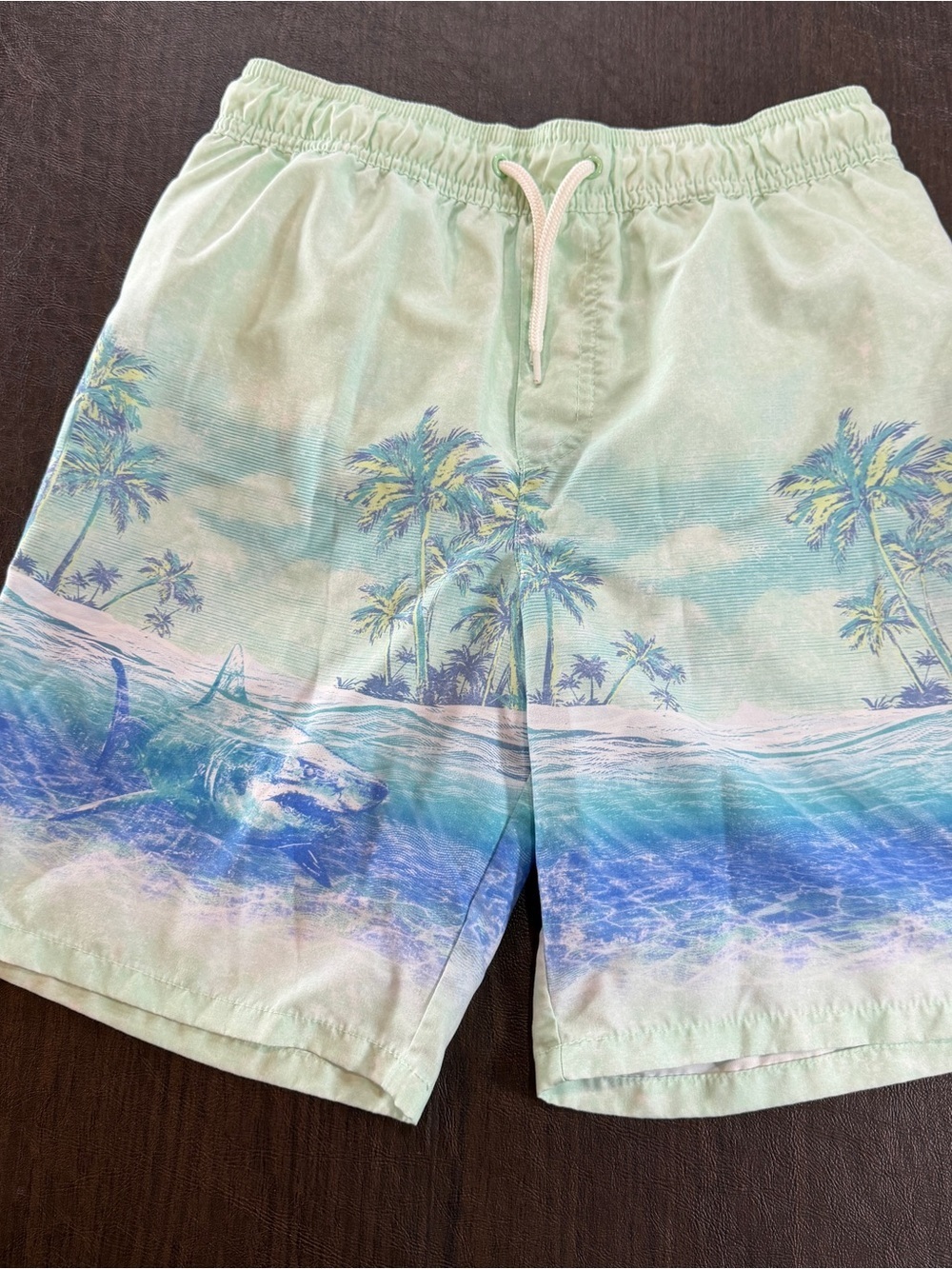 OshKosh Bgosh Mint Green Tropical Print Swim Trunks Sz 12/12A